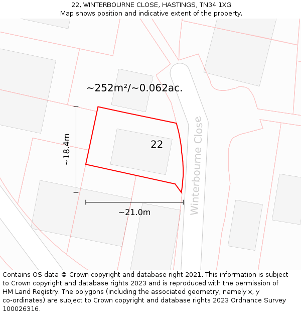 22, WINTERBOURNE CLOSE, HASTINGS, TN34 1XG: Plot and title map