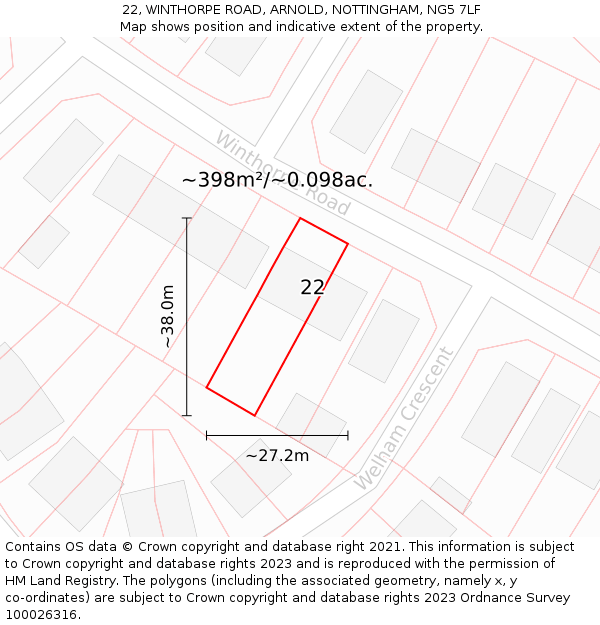 22, WINTHORPE ROAD, ARNOLD, NOTTINGHAM, NG5 7LF: Plot and title map