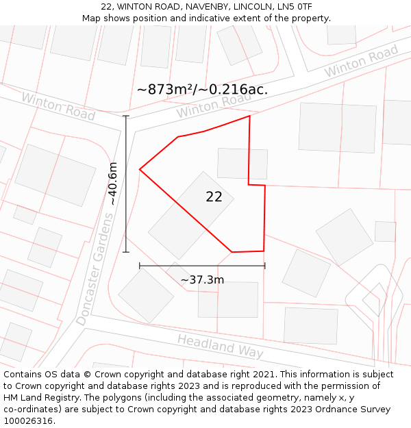 22, WINTON ROAD, NAVENBY, LINCOLN, LN5 0TF: Plot and title map