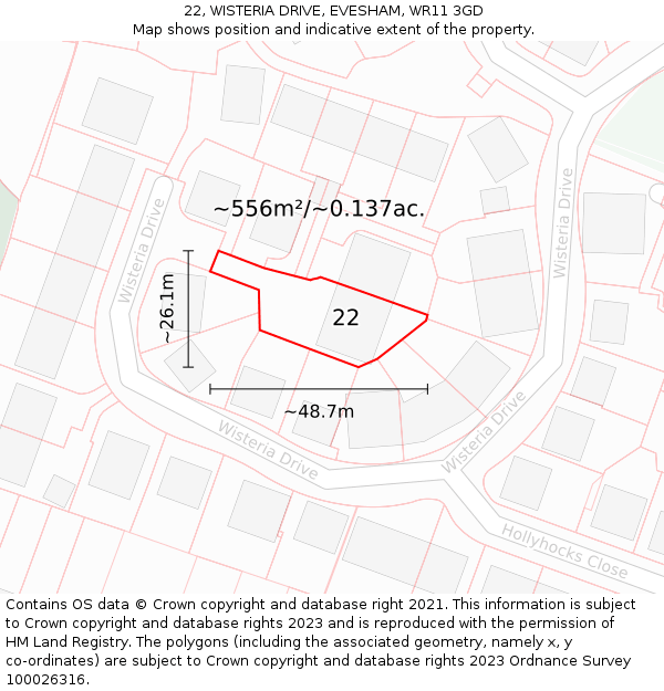 22, WISTERIA DRIVE, EVESHAM, WR11 3GD: Plot and title map