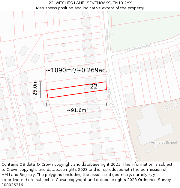 22, WITCHES LANE, SEVENOAKS, TN13 2AX: Plot and title map