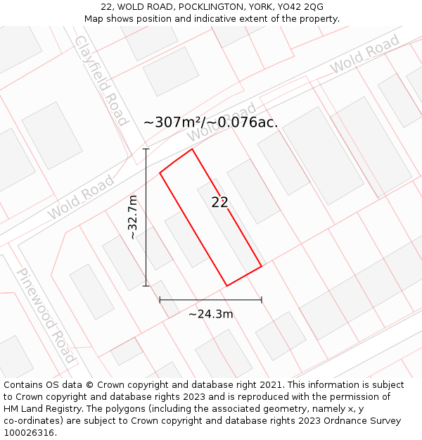 22, WOLD ROAD, POCKLINGTON, YORK, YO42 2QG: Plot and title map