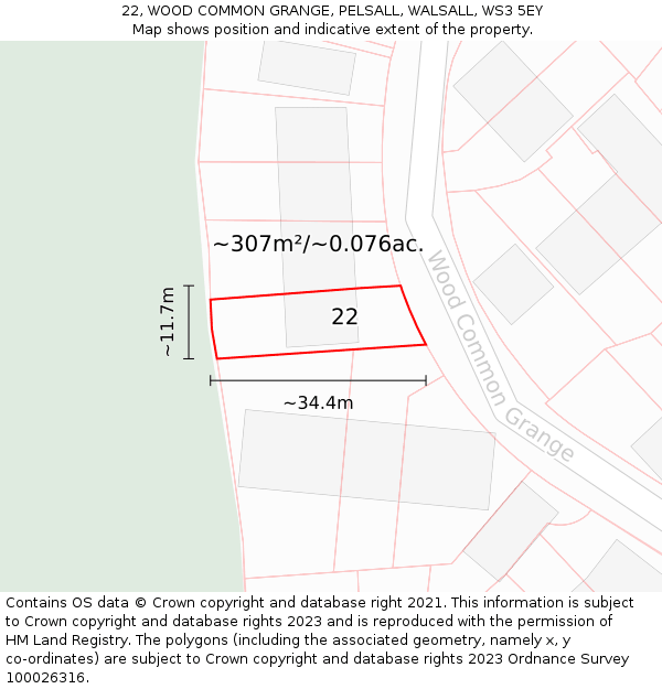 22, WOOD COMMON GRANGE, PELSALL, WALSALL, WS3 5EY: Plot and title map