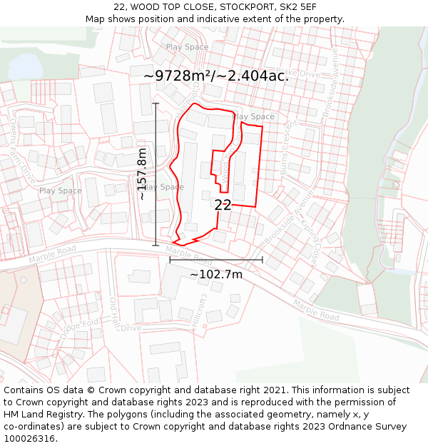 22, WOOD TOP CLOSE, STOCKPORT, SK2 5EF: Plot and title map