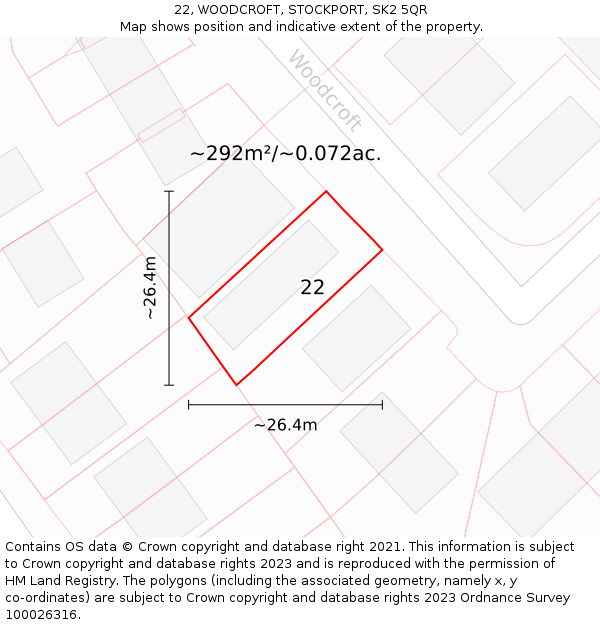 22, WOODCROFT, STOCKPORT, SK2 5QR: Plot and title map