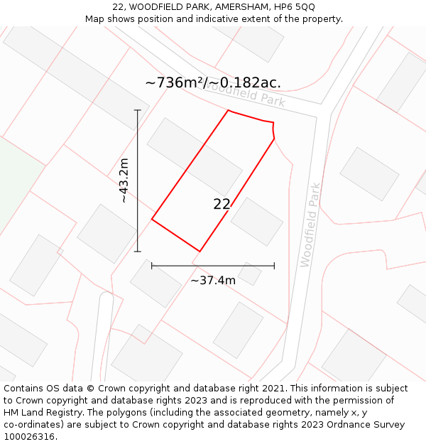 22, WOODFIELD PARK, AMERSHAM, HP6 5QQ: Plot and title map