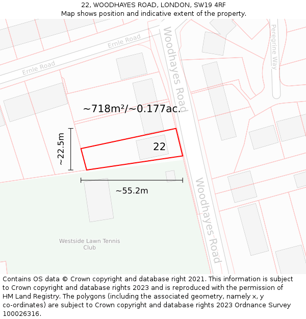 22, WOODHAYES ROAD, LONDON, SW19 4RF: Plot and title map