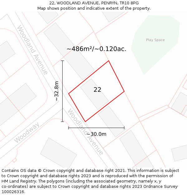 22, WOODLAND AVENUE, PENRYN, TR10 8PG: Plot and title map