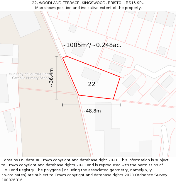 22, WOODLAND TERRACE, KINGSWOOD, BRISTOL, BS15 9PU: Plot and title map