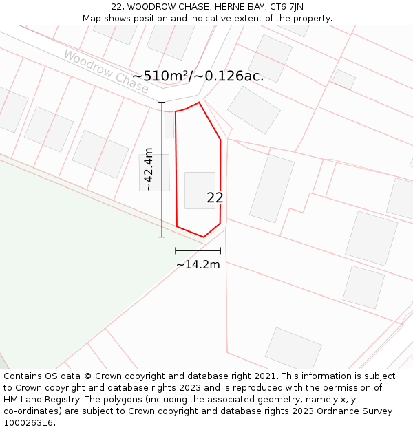 22, WOODROW CHASE, HERNE BAY, CT6 7JN: Plot and title map
