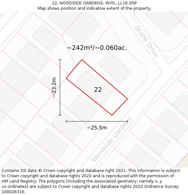 22, WOODSIDE GARDENS, RHYL, LL18 2NP: Plot and title map