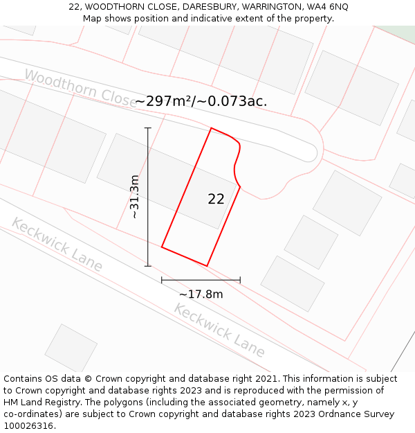 22, WOODTHORN CLOSE, DARESBURY, WARRINGTON, WA4 6NQ: Plot and title map