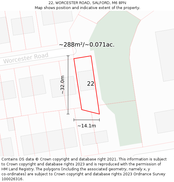 22, WORCESTER ROAD, SALFORD, M6 8PN: Plot and title map