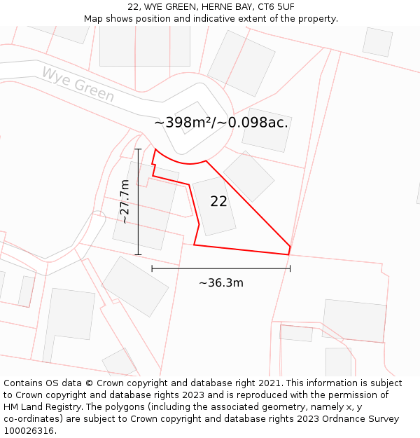 22, WYE GREEN, HERNE BAY, CT6 5UF: Plot and title map