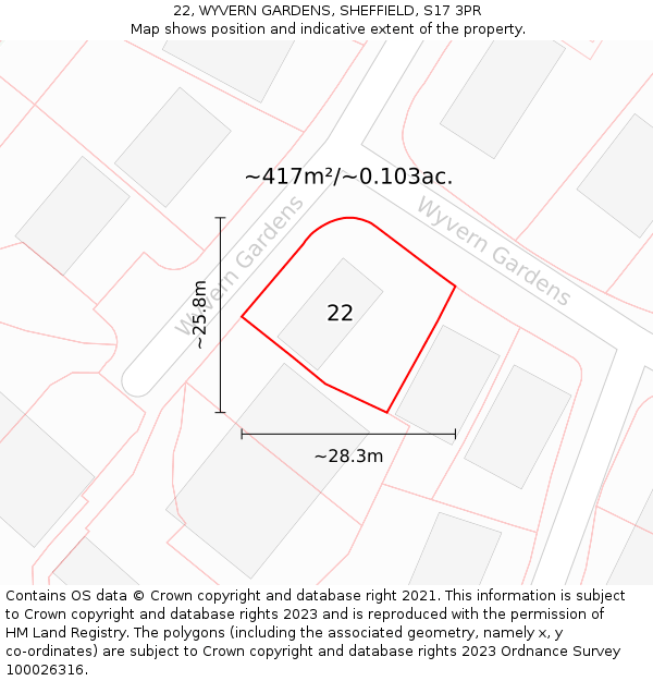 22, WYVERN GARDENS, SHEFFIELD, S17 3PR: Plot and title map