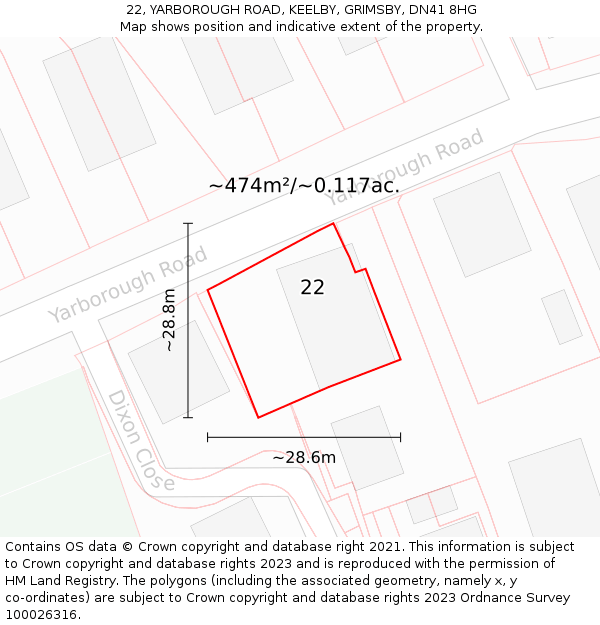 22, YARBOROUGH ROAD, KEELBY, GRIMSBY, DN41 8HG: Plot and title map