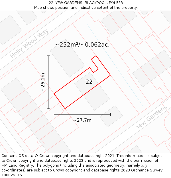 22, YEW GARDENS, BLACKPOOL, FY4 5FR: Plot and title map