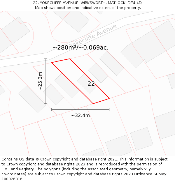 22, YOKECLIFFE AVENUE, WIRKSWORTH, MATLOCK, DE4 4DJ: Plot and title map