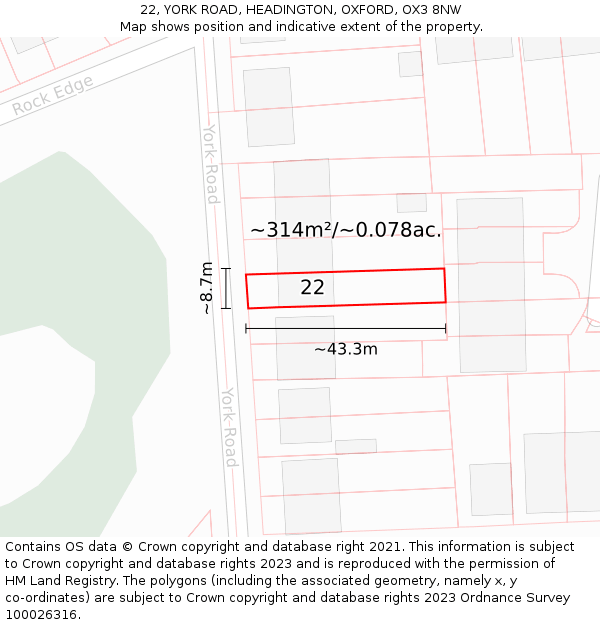 22, YORK ROAD, HEADINGTON, OXFORD, OX3 8NW: Plot and title map