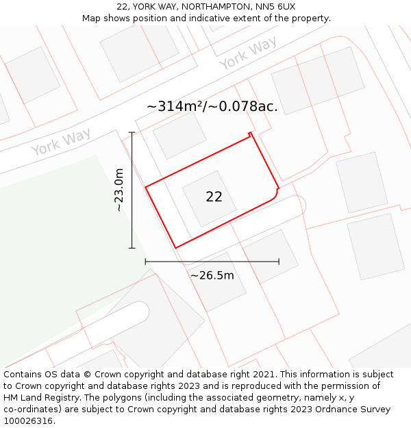 22, YORK WAY, NORTHAMPTON, NN5 6UX: Plot and title map