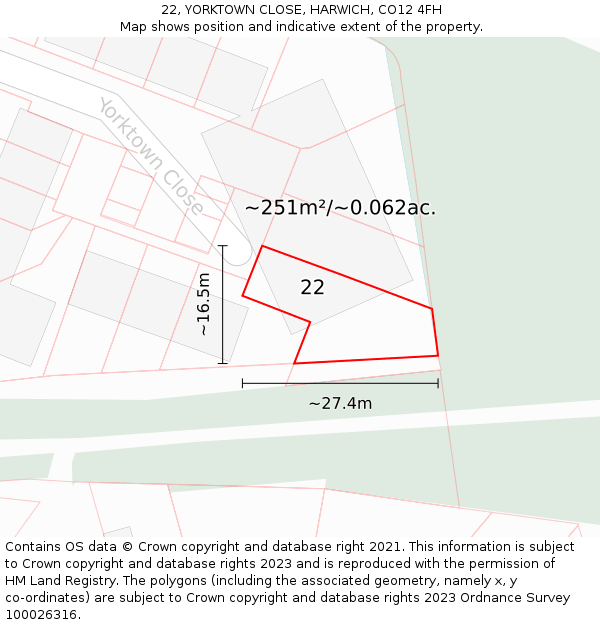 22, YORKTOWN CLOSE, HARWICH, CO12 4FH: Plot and title map