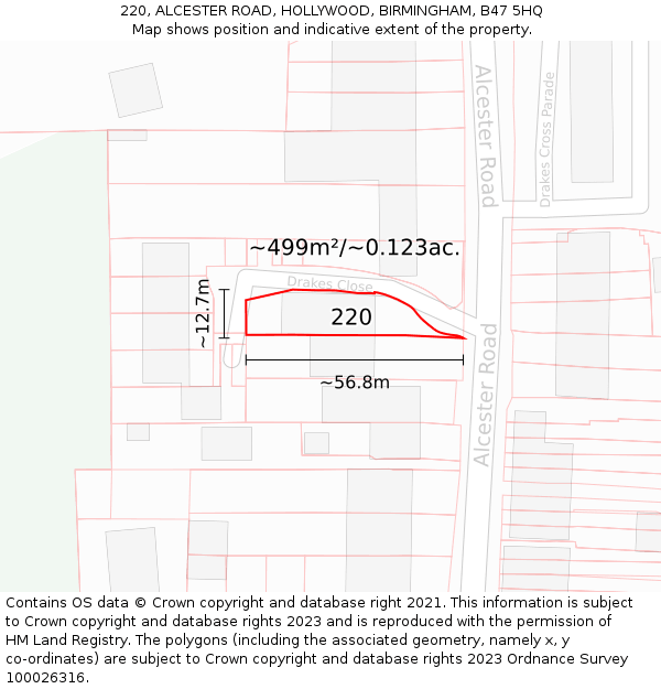 220, ALCESTER ROAD, HOLLYWOOD, BIRMINGHAM, B47 5HQ: Plot and title map