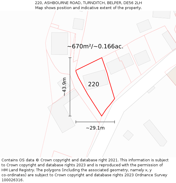 220, ASHBOURNE ROAD, TURNDITCH, BELPER, DE56 2LH: Plot and title map