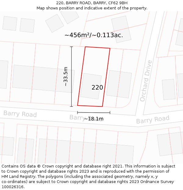 220, BARRY ROAD, BARRY, CF62 9BH: Plot and title map