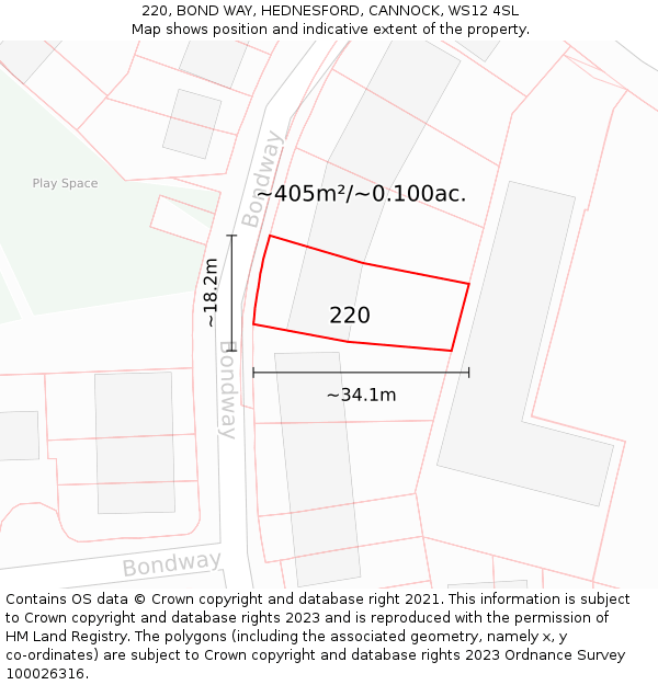 220, BOND WAY, HEDNESFORD, CANNOCK, WS12 4SL: Plot and title map