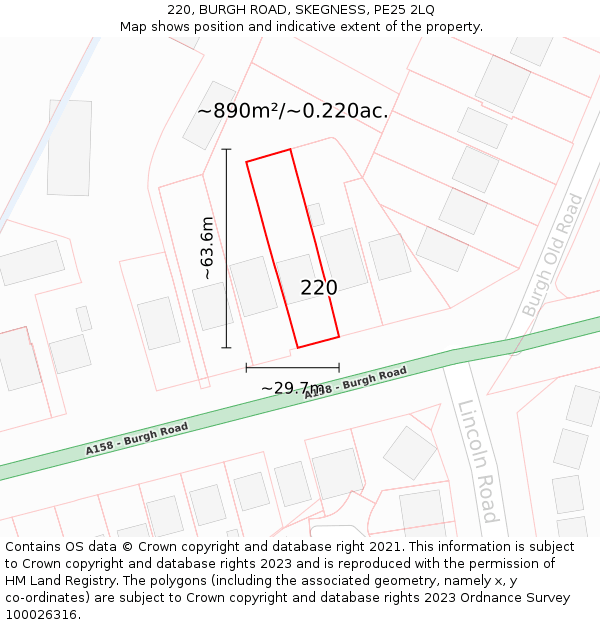 220, BURGH ROAD, SKEGNESS, PE25 2LQ: Plot and title map