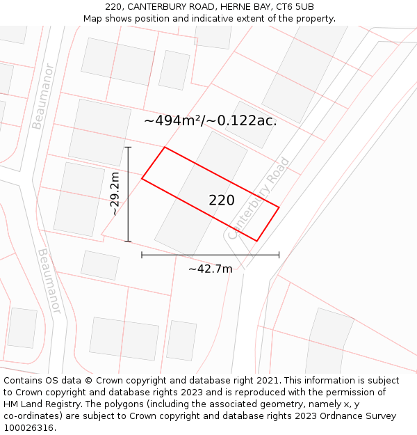 220, CANTERBURY ROAD, HERNE BAY, CT6 5UB: Plot and title map