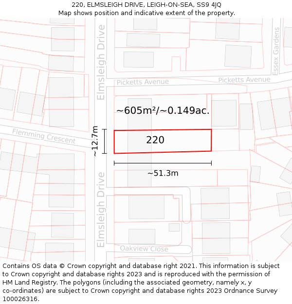 220, ELMSLEIGH DRIVE, LEIGH-ON-SEA, SS9 4JQ: Plot and title map