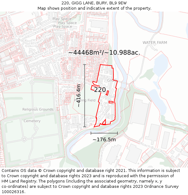 220, GIGG LANE, BURY, BL9 9EW: Plot and title map