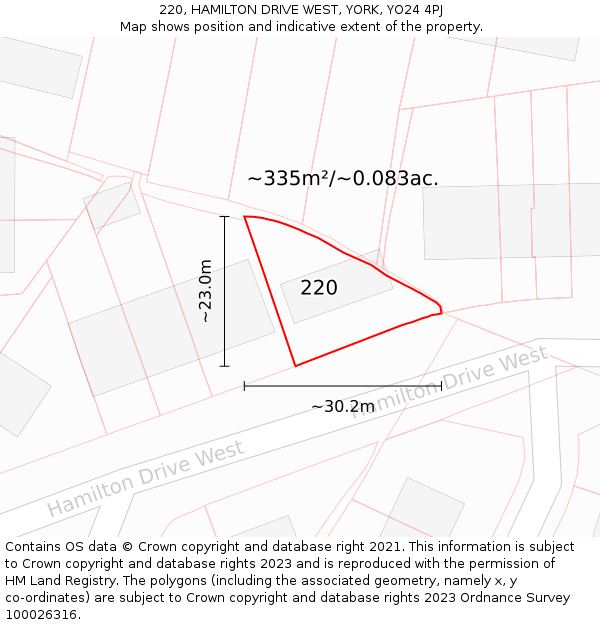 220, HAMILTON DRIVE WEST, YORK, YO24 4PJ: Plot and title map