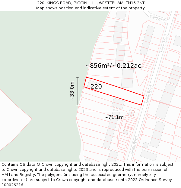 220, KINGS ROAD, BIGGIN HILL, WESTERHAM, TN16 3NT: Plot and title map