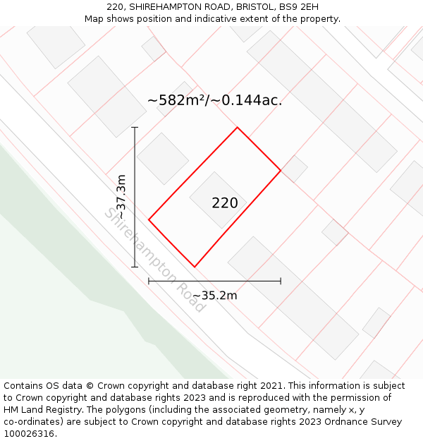 220, SHIREHAMPTON ROAD, BRISTOL, BS9 2EH: Plot and title map