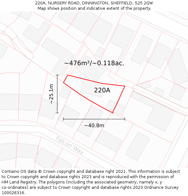 220A, NURSERY ROAD, DINNINGTON, SHEFFIELD, S25 2QW: Plot and title map