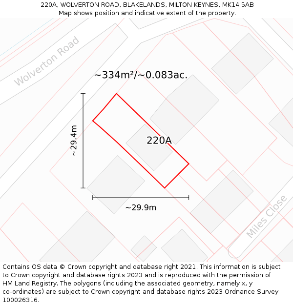 220A, WOLVERTON ROAD, BLAKELANDS, MILTON KEYNES, MK14 5AB: Plot and title map