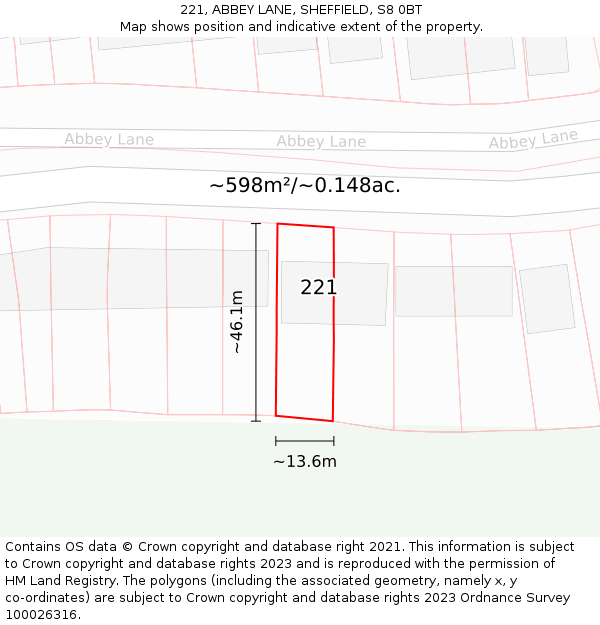 221, ABBEY LANE, SHEFFIELD, S8 0BT: Plot and title map