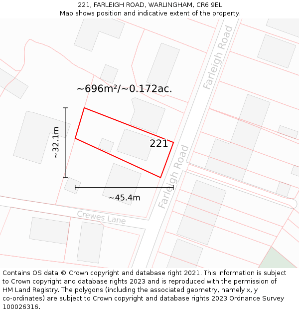 221, FARLEIGH ROAD, WARLINGHAM, CR6 9EL: Plot and title map