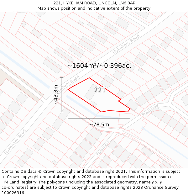 221, HYKEHAM ROAD, LINCOLN, LN6 8AP: Plot and title map