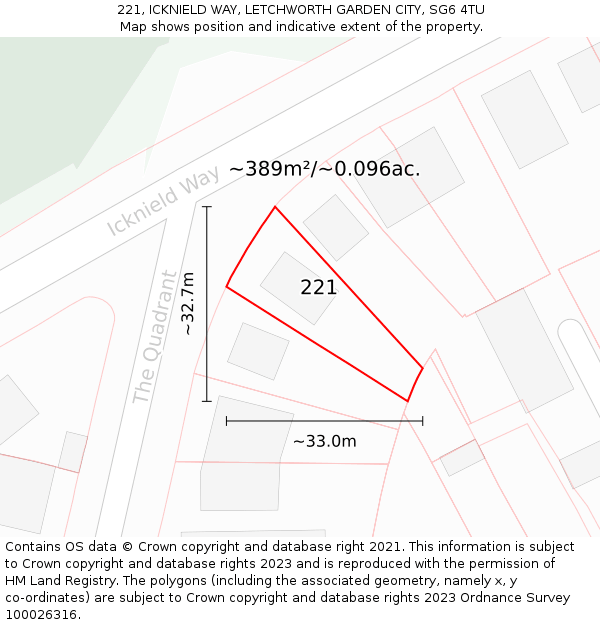 221, ICKNIELD WAY, LETCHWORTH GARDEN CITY, SG6 4TU: Plot and title map