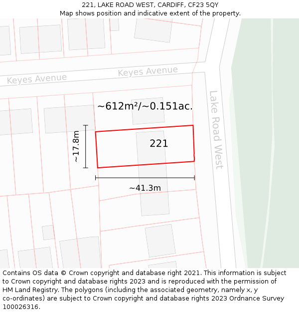 221, LAKE ROAD WEST, CARDIFF, CF23 5QY: Plot and title map