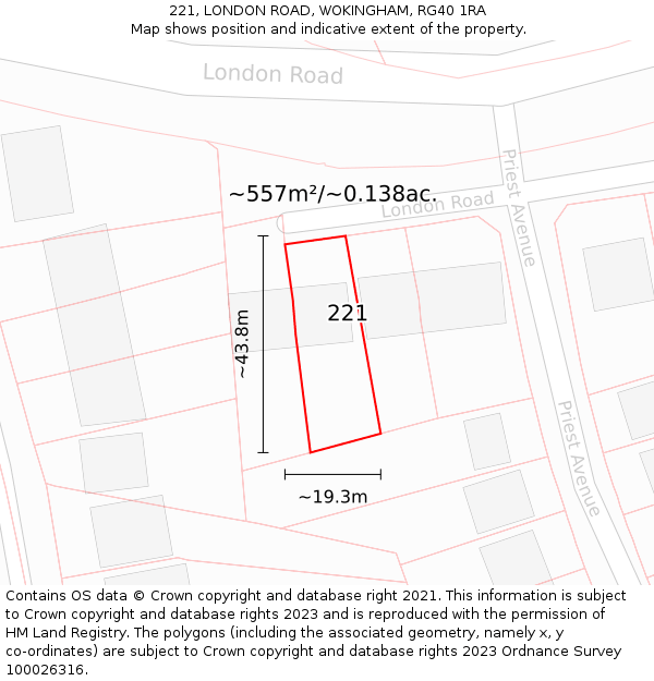 221, LONDON ROAD, WOKINGHAM, RG40 1RA: Plot and title map