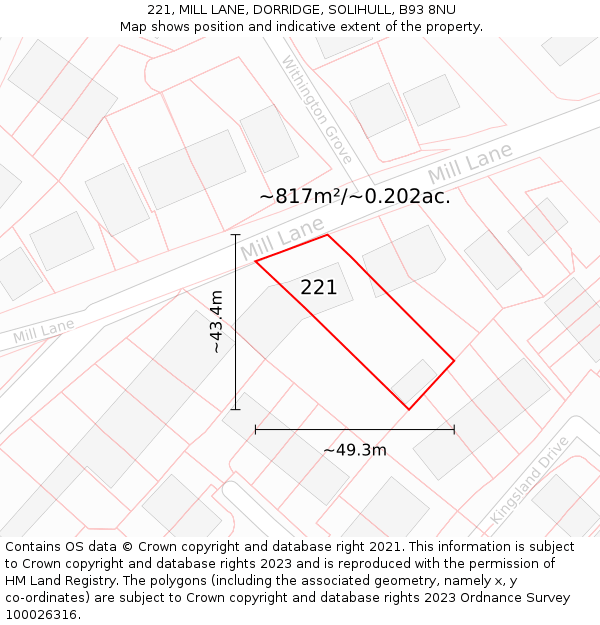 221, MILL LANE, DORRIDGE, SOLIHULL, B93 8NU: Plot and title map