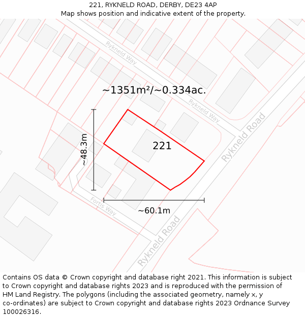 221, RYKNELD ROAD, DERBY, DE23 4AP: Plot and title map