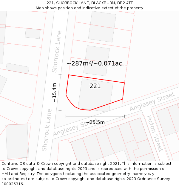 221, SHORROCK LANE, BLACKBURN, BB2 4TT: Plot and title map