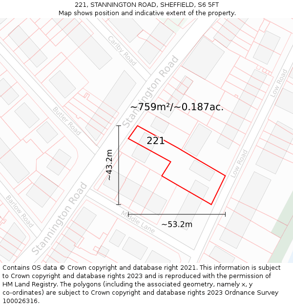 221, STANNINGTON ROAD, SHEFFIELD, S6 5FT: Plot and title map