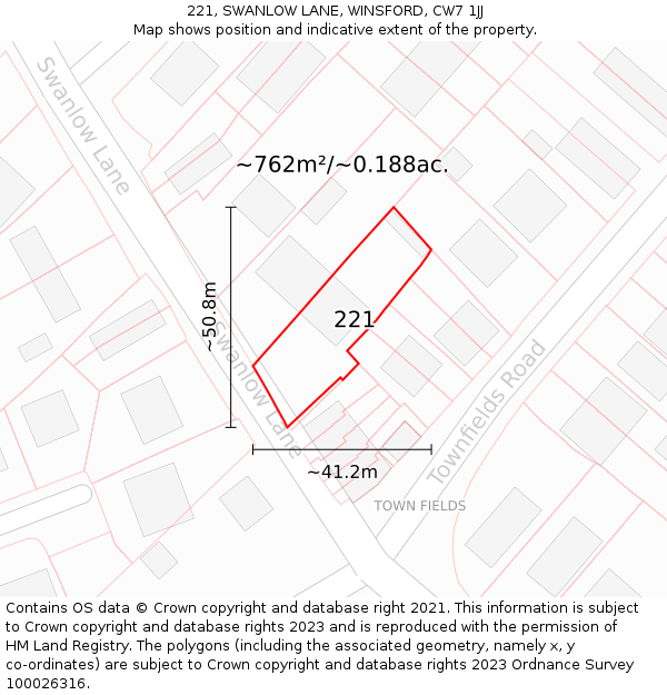 221, SWANLOW LANE, WINSFORD, CW7 1JJ: Plot and title map