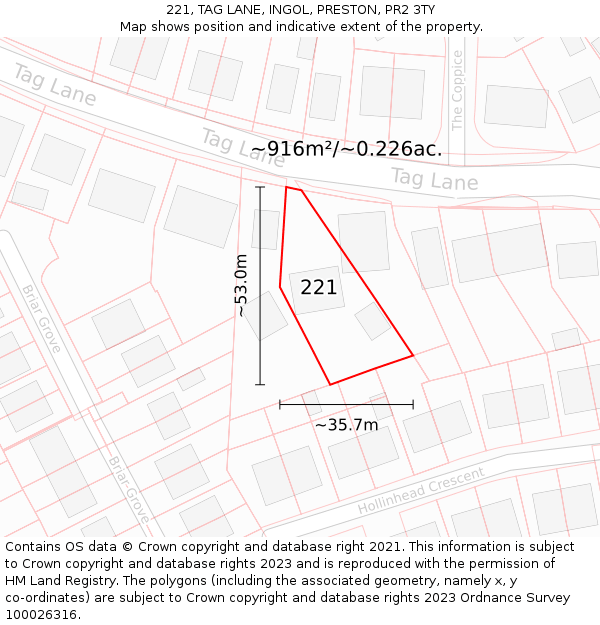 221, TAG LANE, INGOL, PRESTON, PR2 3TY: Plot and title map